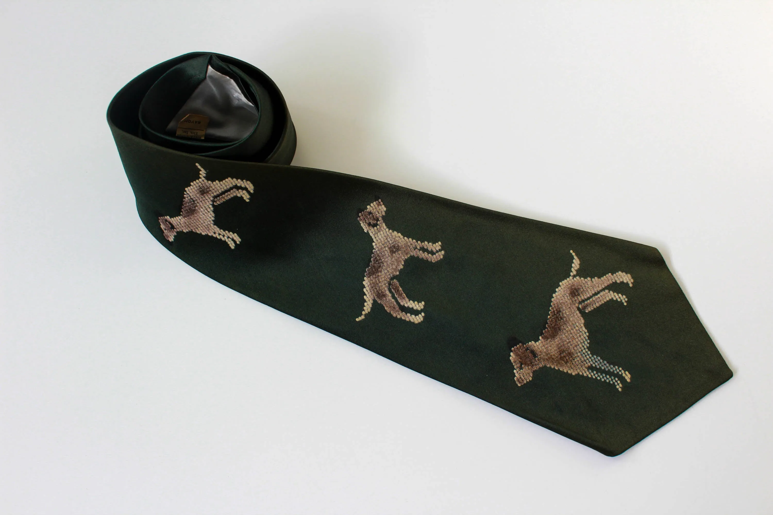 1940s Fuzzy Dog Necktie, Green