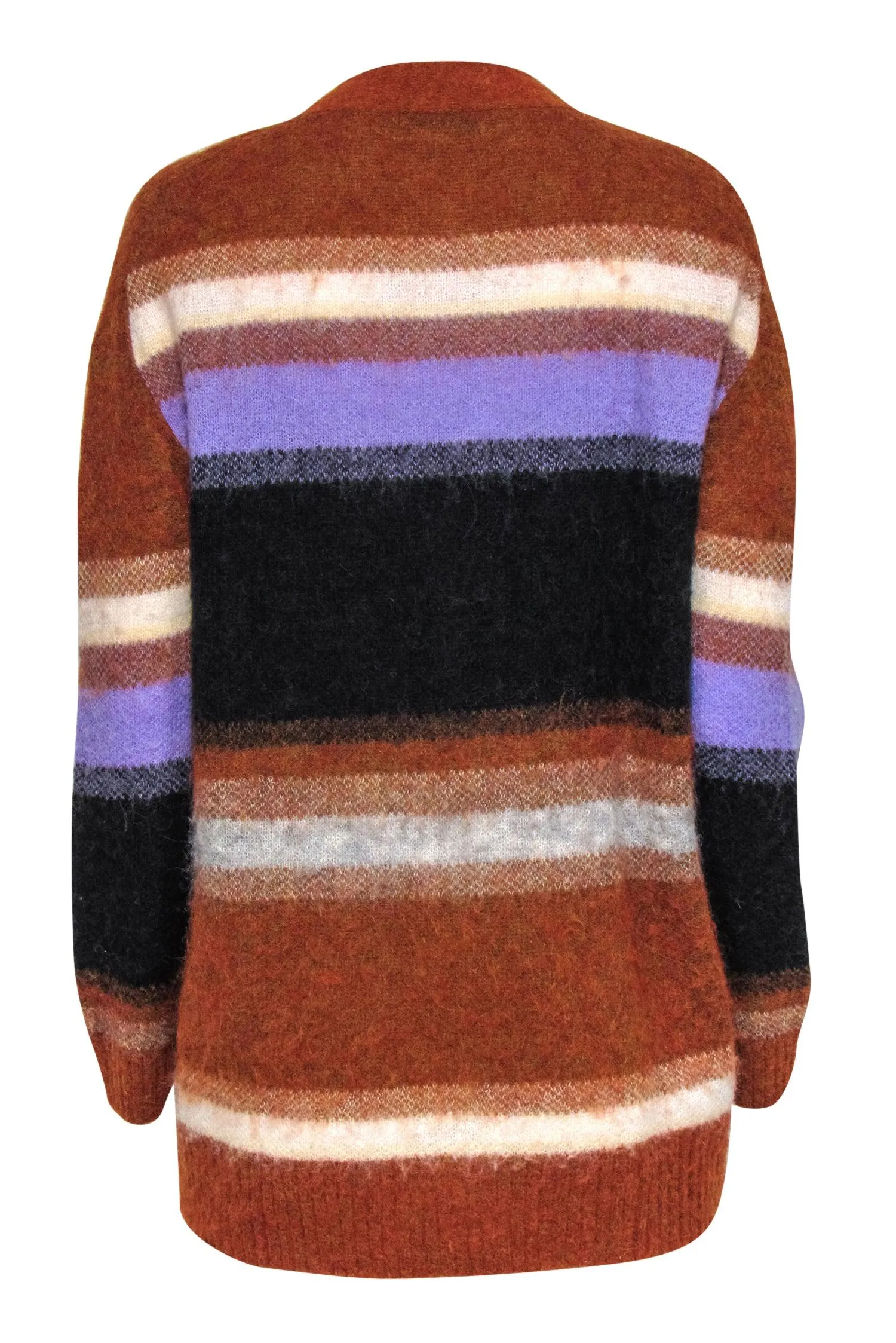 Acne Studios - Burnt Orange & Multicolor Striped Button-Up Fuzzy Cardigan Sz XXS