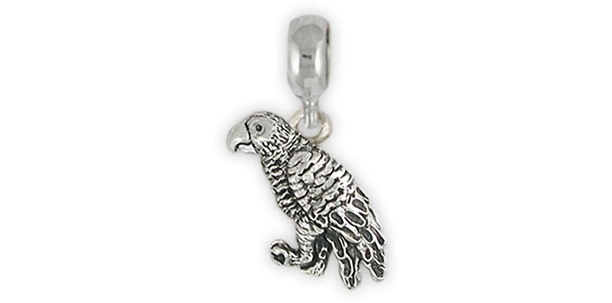 African Grey Jewelry Sterling Silver Handmade African Grey Charm Slide This Charm Will Fit A Pandora? Slide Bracelet AFG13X-PNS