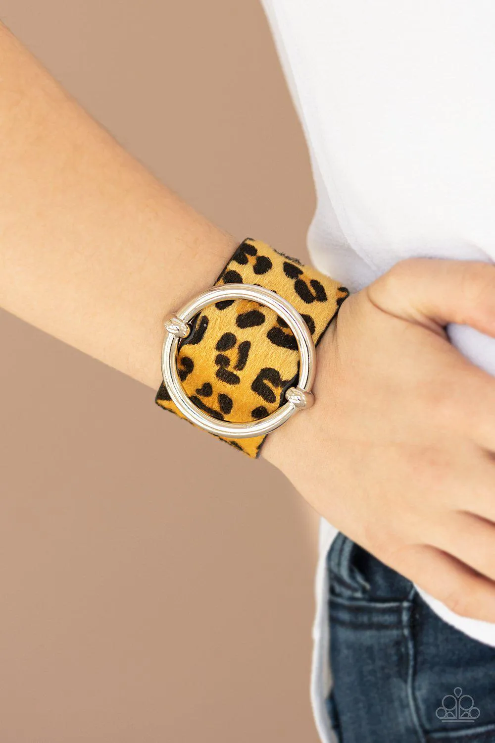 Asking FUR Trouble Yellow Cheetah Print Urban Wrap Snap Bracelet - Paparazzi Accessories