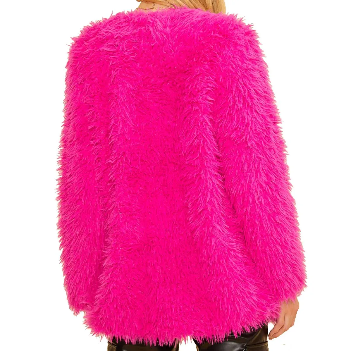 BaeVely Women's Faux Fur Cardigan Sweater - Fuchsia