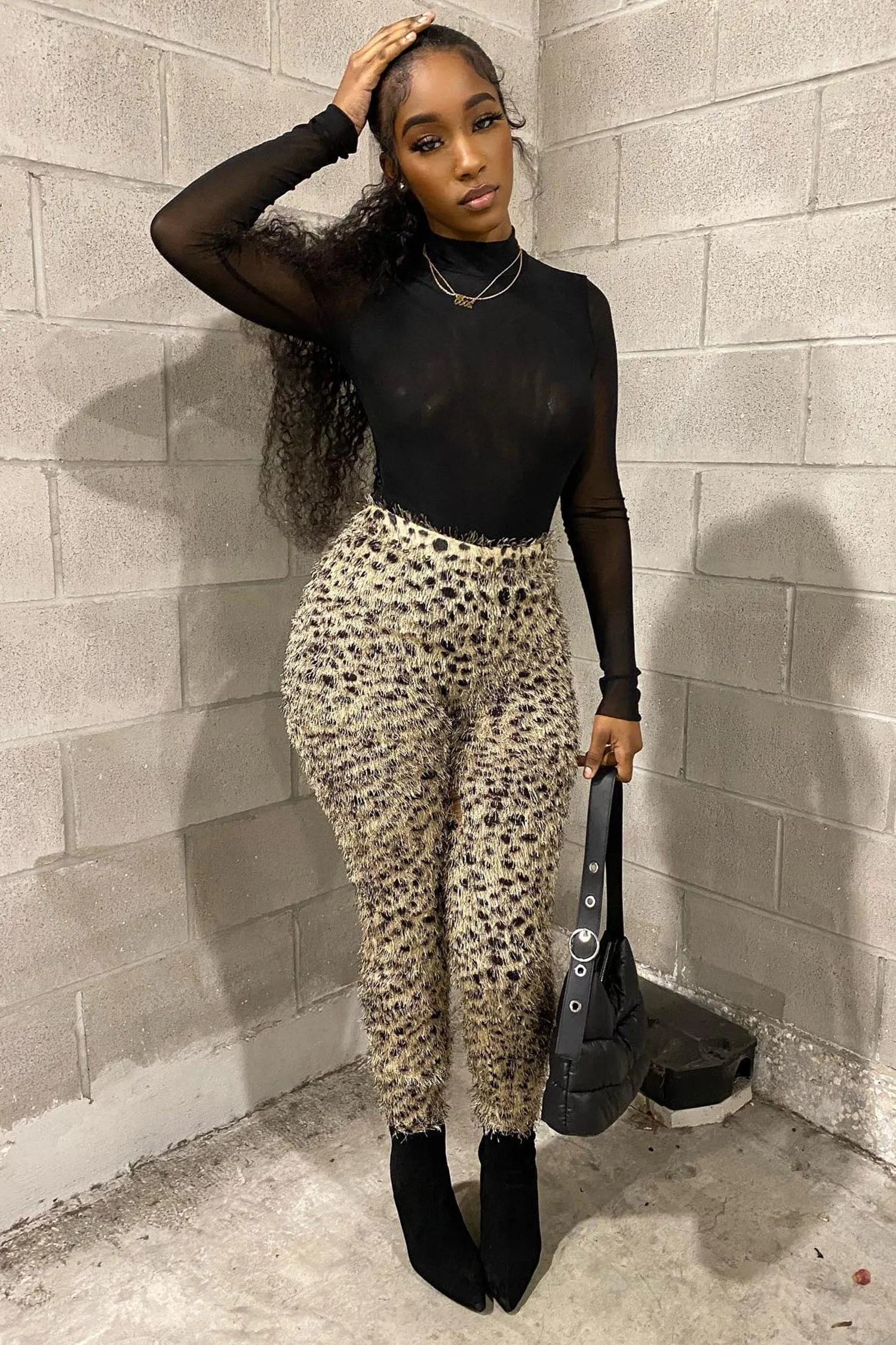 Beige Cheetah Print High Waisted Feather Pants