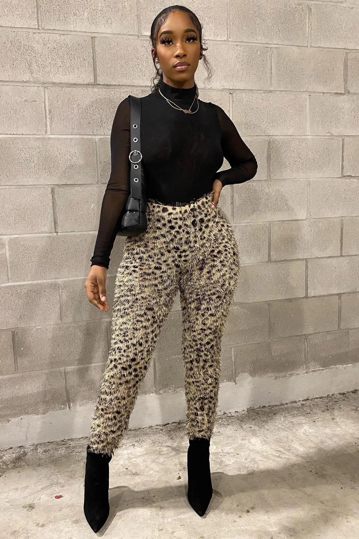 Beige Cheetah Print High Waisted Feather Pants