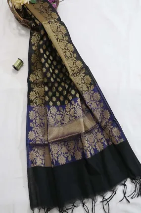 Black Handloom Banarasi Silk Cotton Dupatta