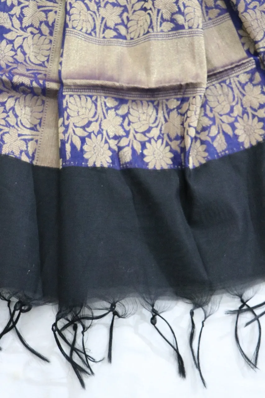 Black Handloom Banarasi Silk Cotton Dupatta