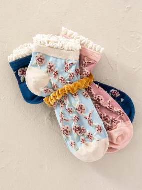 Blossom Socks & Scrunchie, Set of 3 - Dusty Blue