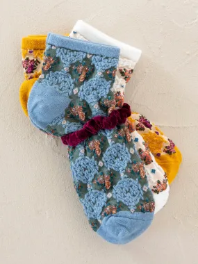 Blossom Socks & Scrunchie, Set of 3 - Mustard