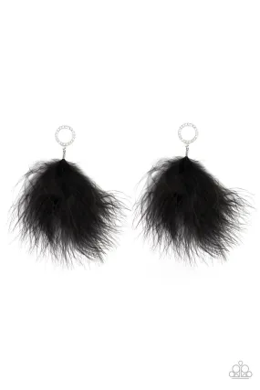 BOA Down Black Feather and White Rhinestone Earrings - Paparazzi Accessories