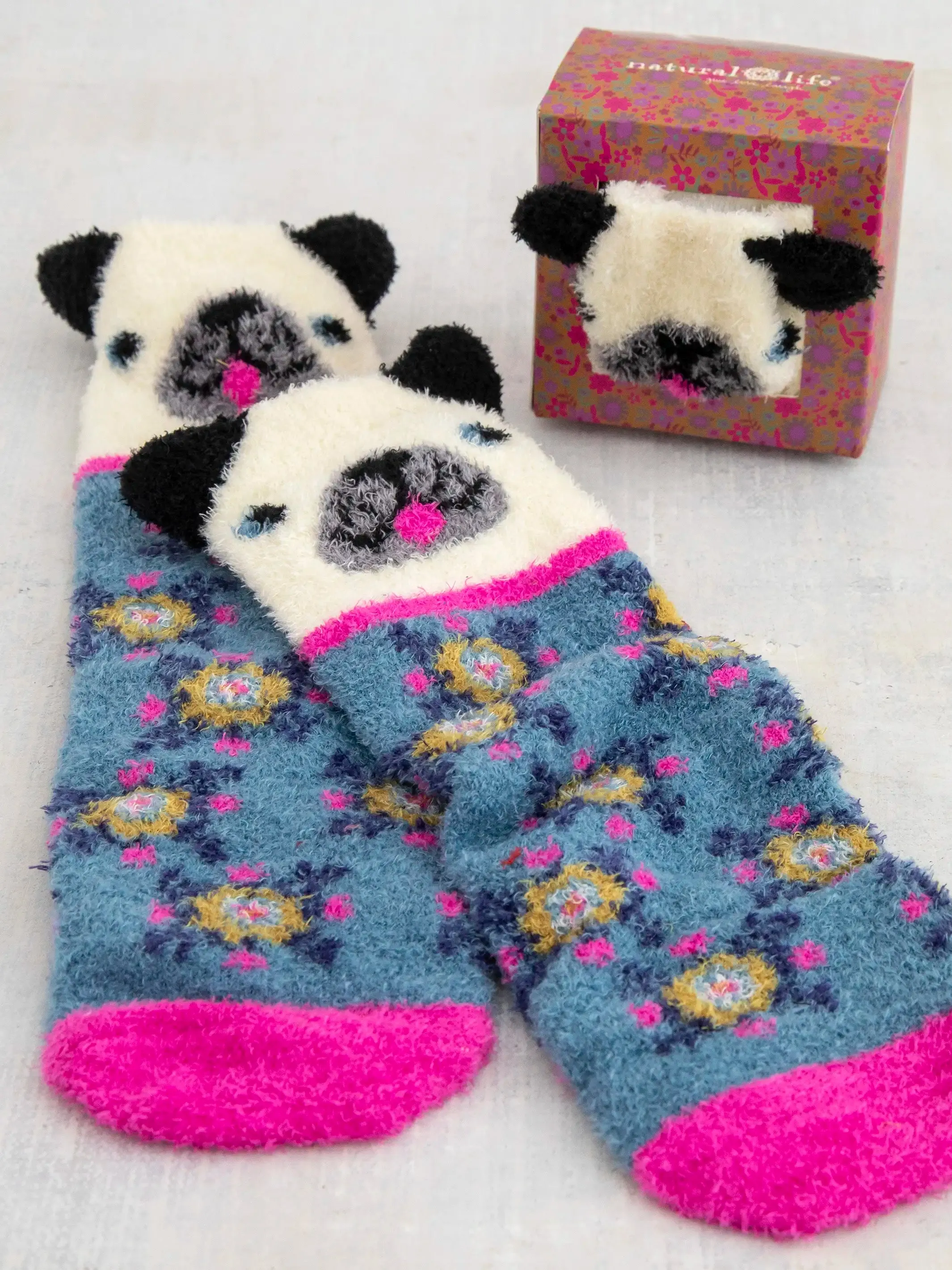 Boxed Cozy Critter Socks - Cream Dog