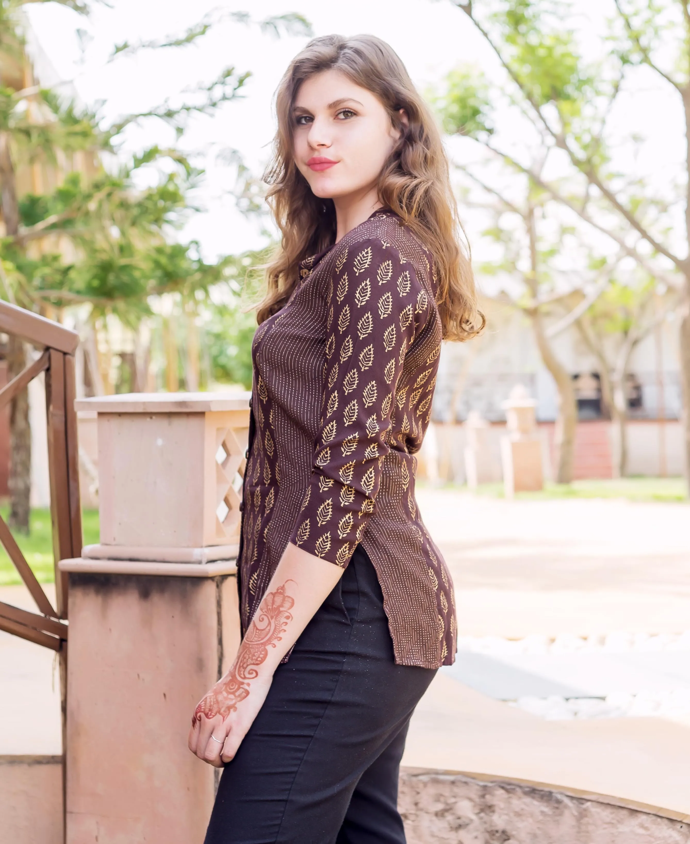 Brown Gold Printed Top