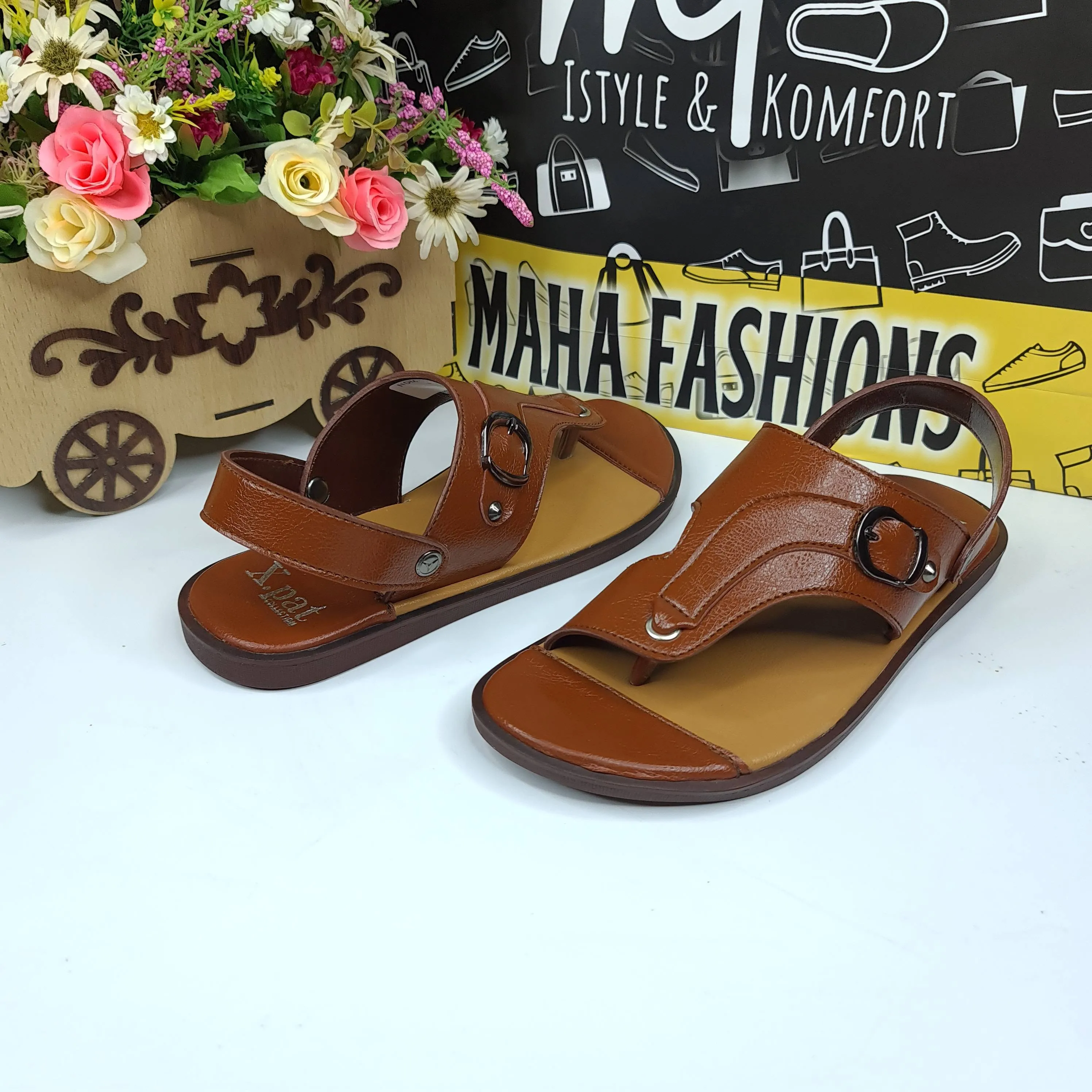 Brown  Stitch Pattern Sandals