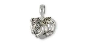 Bulldog Angel Charm Slide Jewelry Sterling Silver Handmade Dog Charm Slide BD21-APNS