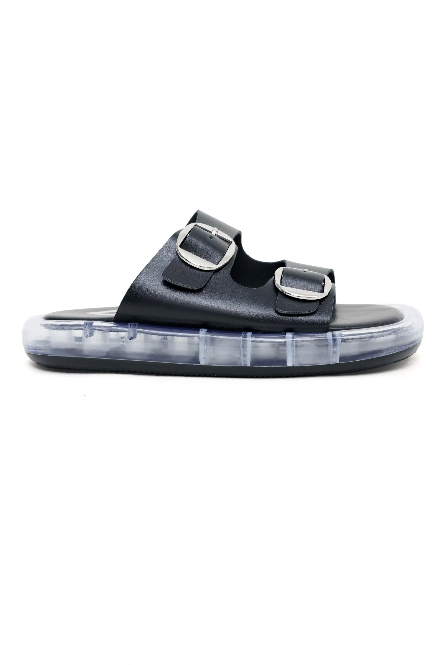 CHIC BUCKLE SUMMER SLIDES-BLACK