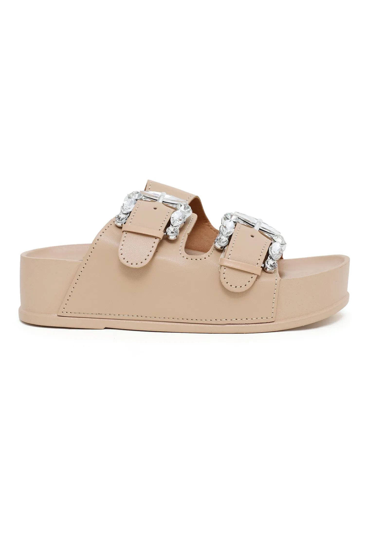 CHIC BUCKLE SUMMER SLIDES-KHAKI