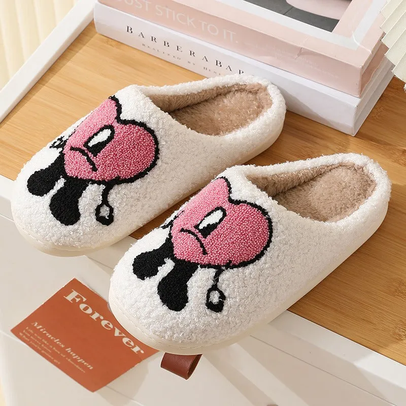 Cotton slippers for women in winter, thick soles for anti slip, bad at home, rabbit heart, Mr. Mao slippers for men, couple cartoon warmth