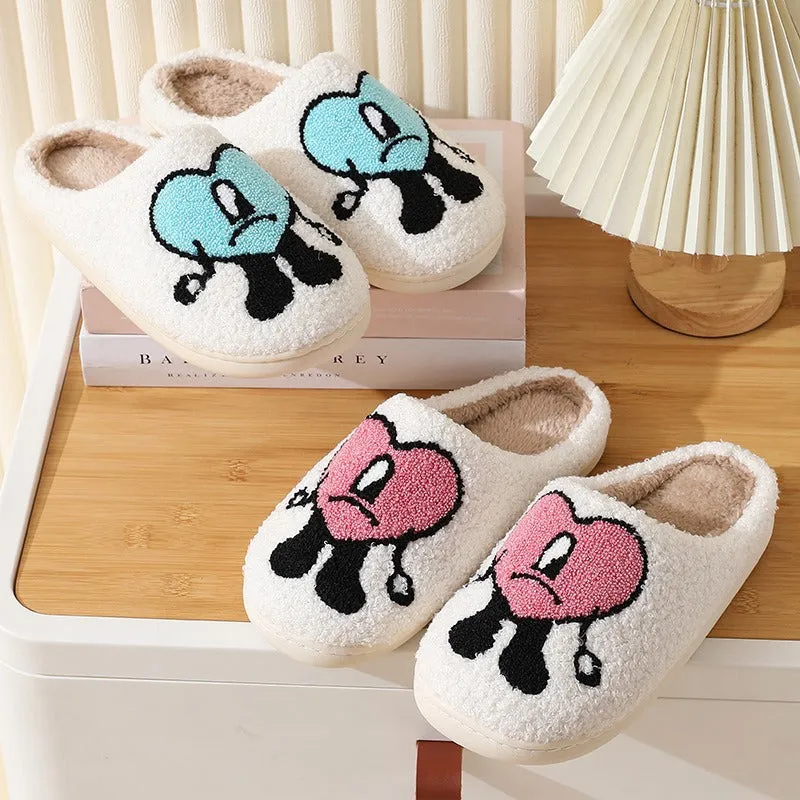 Cotton slippers for women in winter, thick soles for anti slip, bad at home, rabbit heart, Mr. Mao slippers for men, couple cartoon warmth