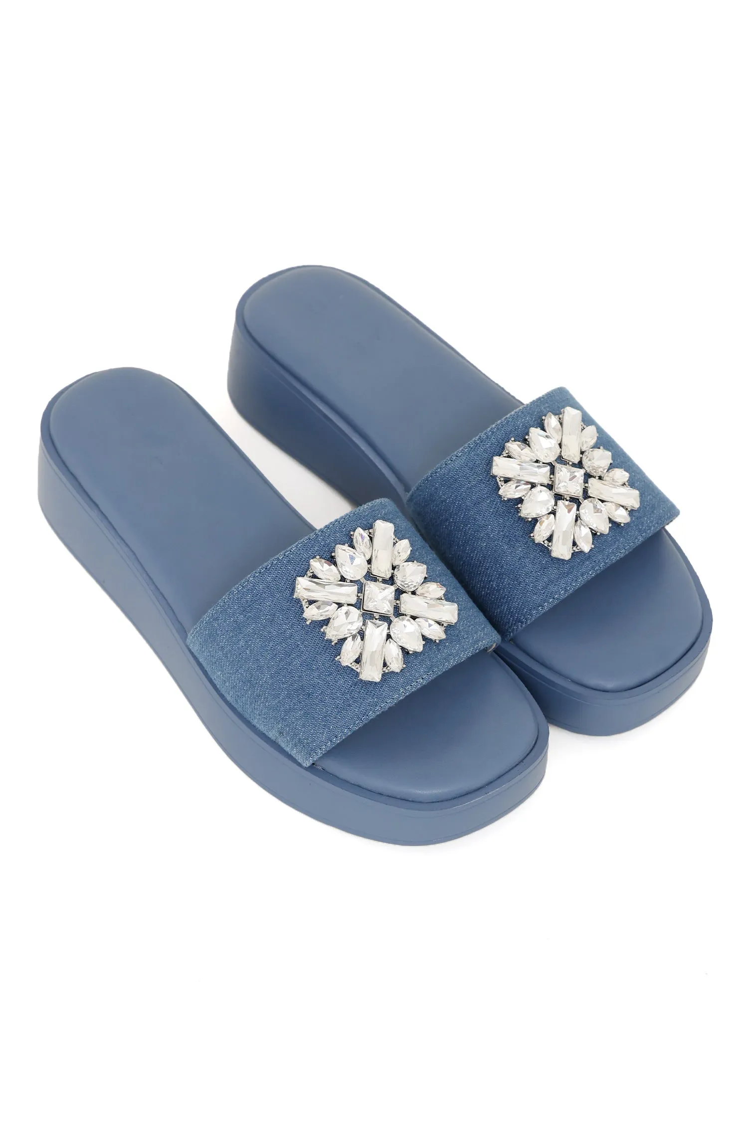 CRYSTAL CHIC SLIDES-BLUE