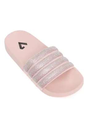 DIAMANTE STRAP SLIDES-PINK