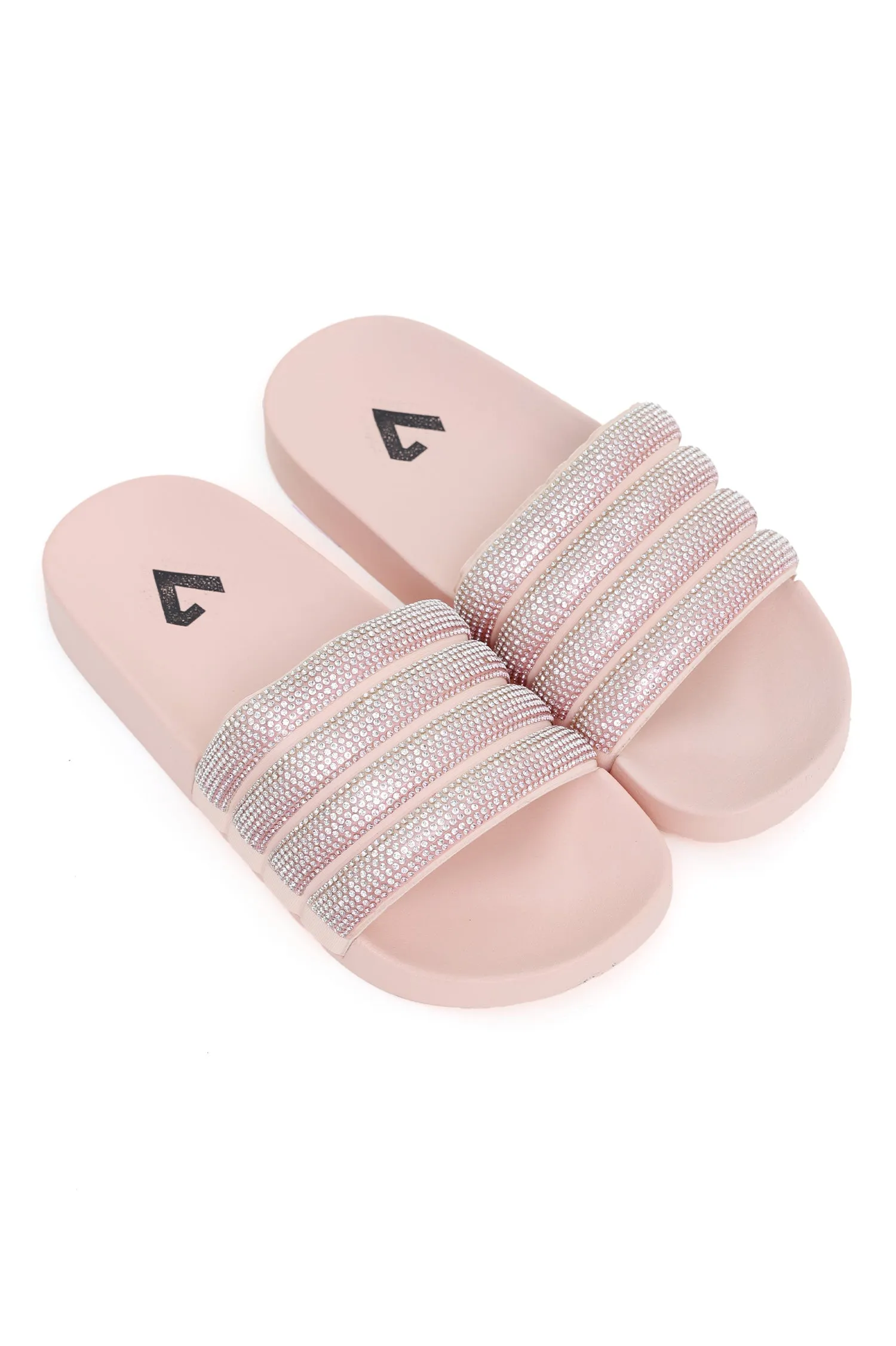 DIAMANTE STRAP SLIDES-PINK