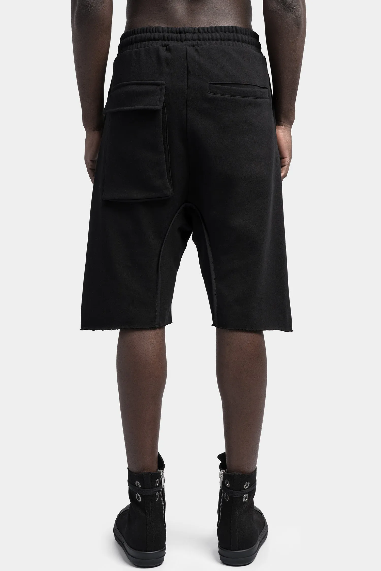 Drop crotch cotton sweat shorts, Black