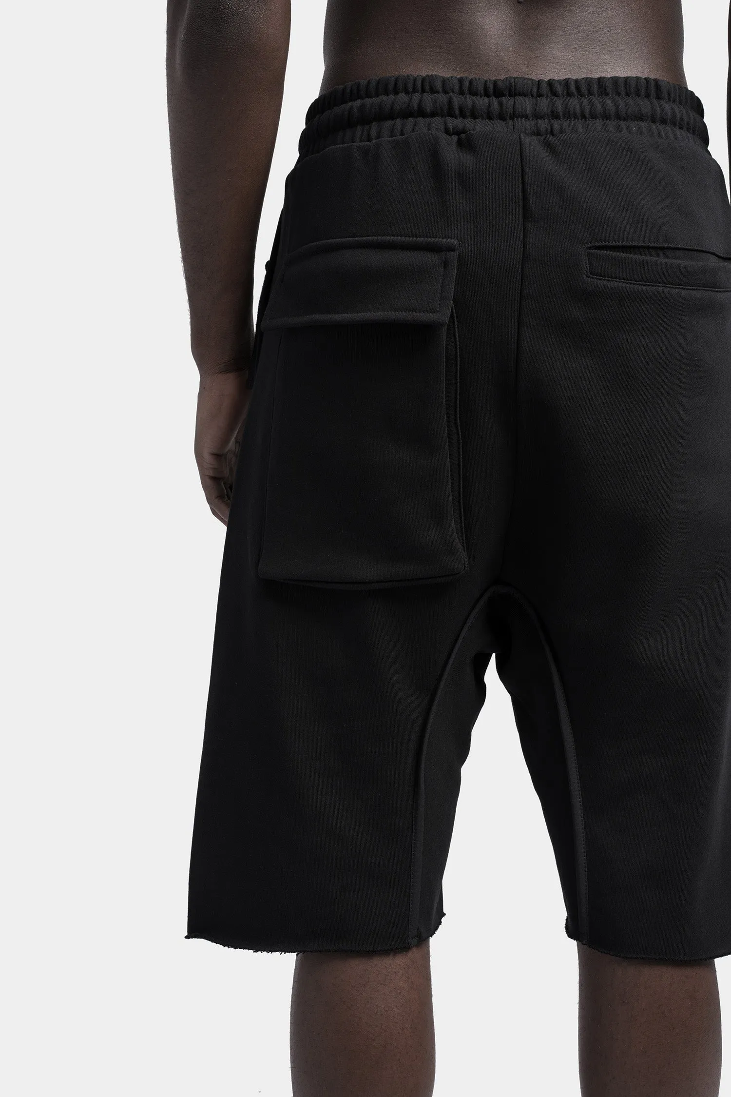 Drop crotch cotton sweat shorts, Black