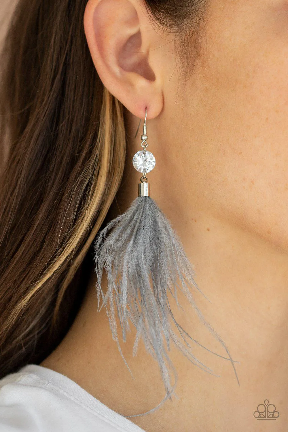 Feathered Flamboyance Silver Feather Earrings - Paparazzi Accessories