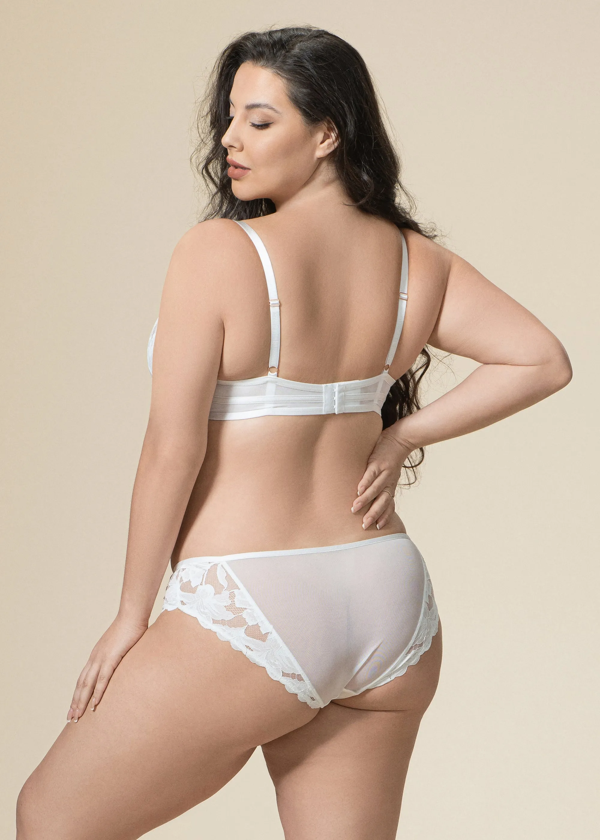 FLORA Plus Underwired Unlined White Demi Lace Bra