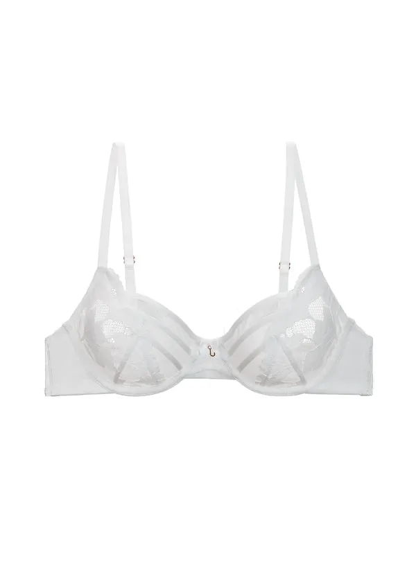 FLORA Plus Underwired Unlined White Demi Lace Bra