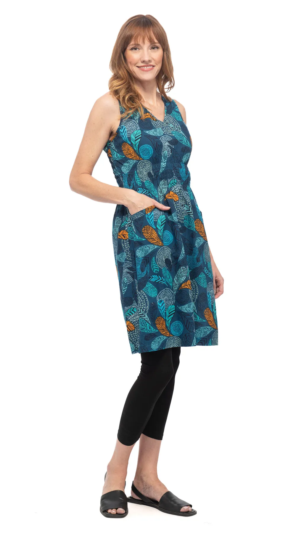 Frankie Dress - blue feather - organic cotton