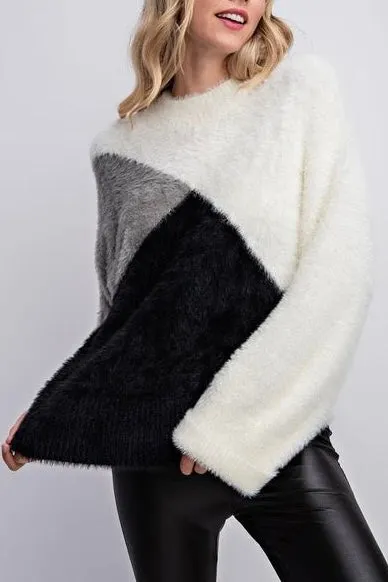 Fuzzy Color Block Sweater- FINAL SALE