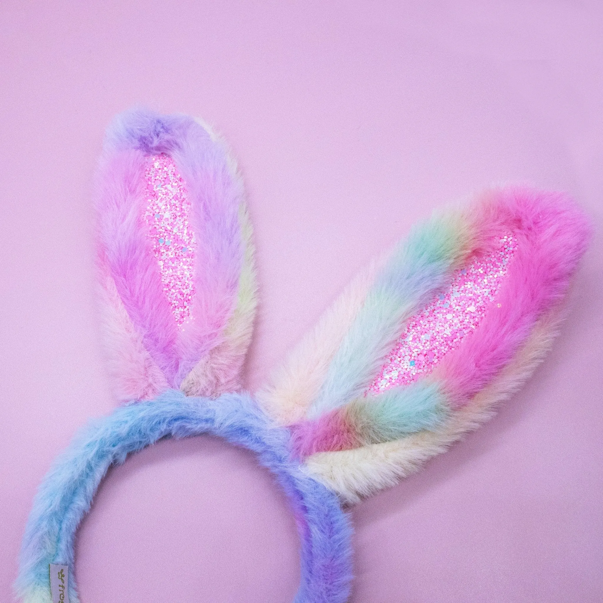 Fuzzy Rainbow Tie Dye Glitter Bunny Ears Easter Headband