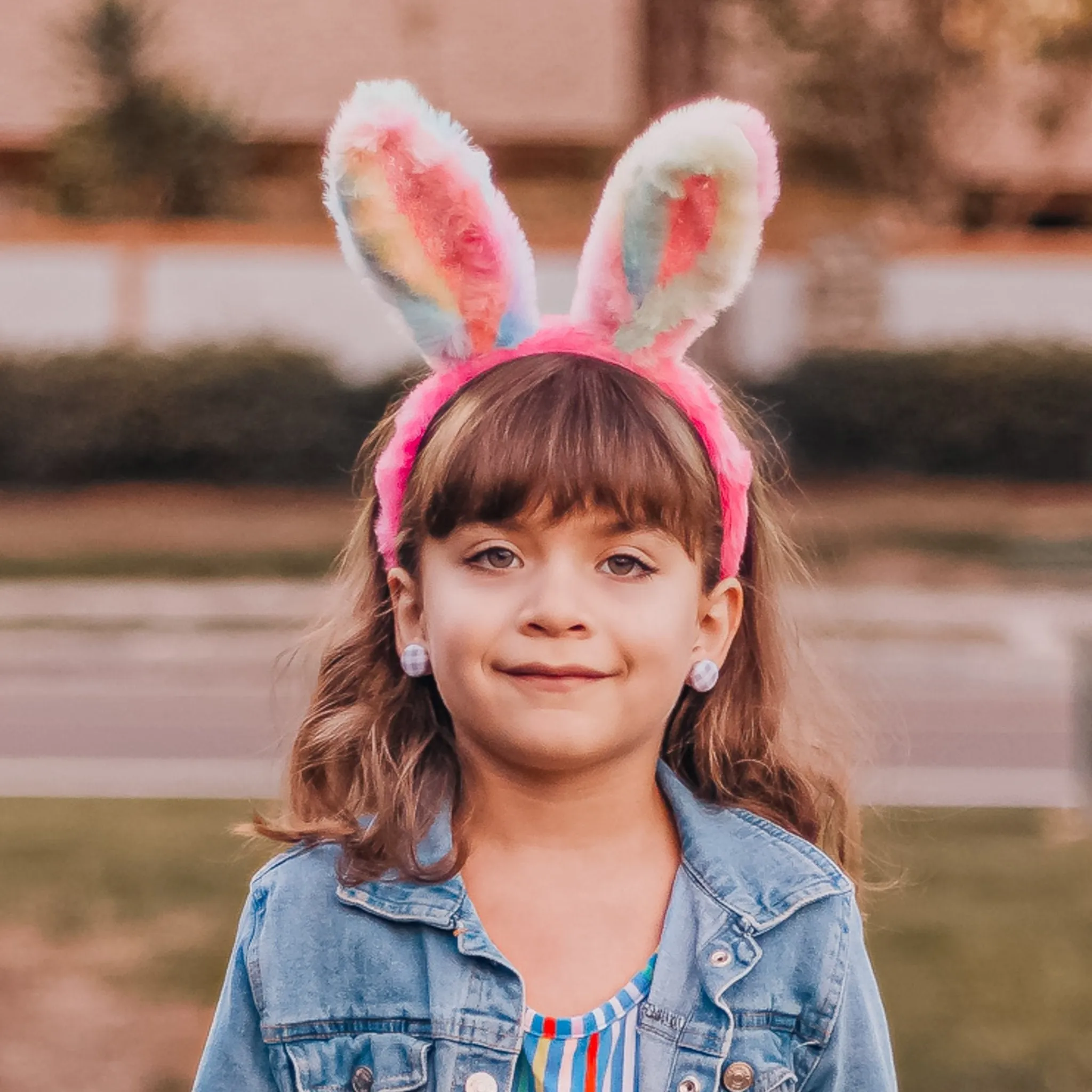 Fuzzy Rainbow Tie Dye Glitter Bunny Ears Easter Headband