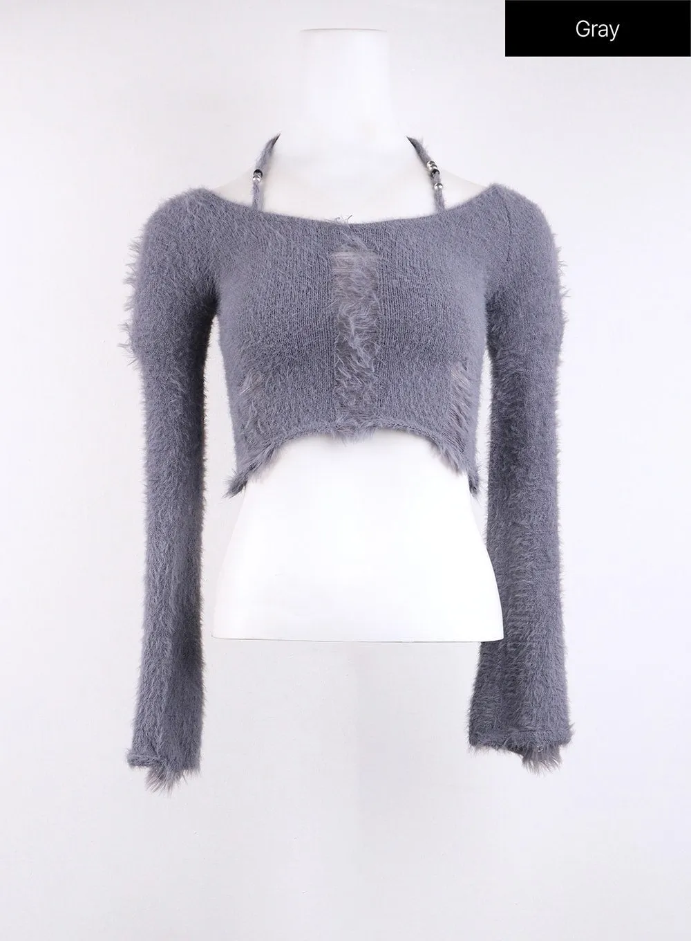 Fuzzy Ripped Crop Sweater CJ419