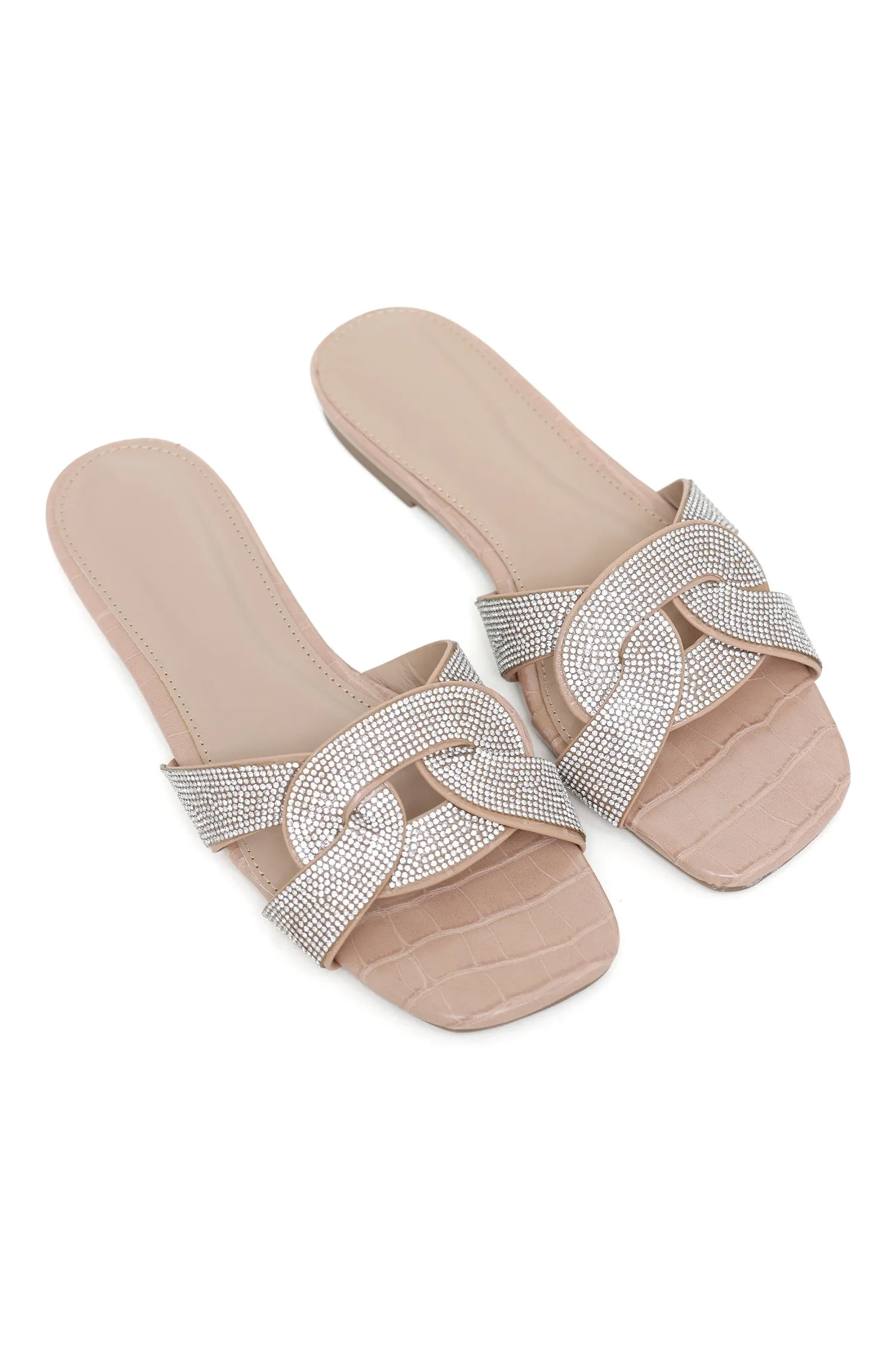 GLAMOROUS INTERLOCKING SLIDES-BEIGE