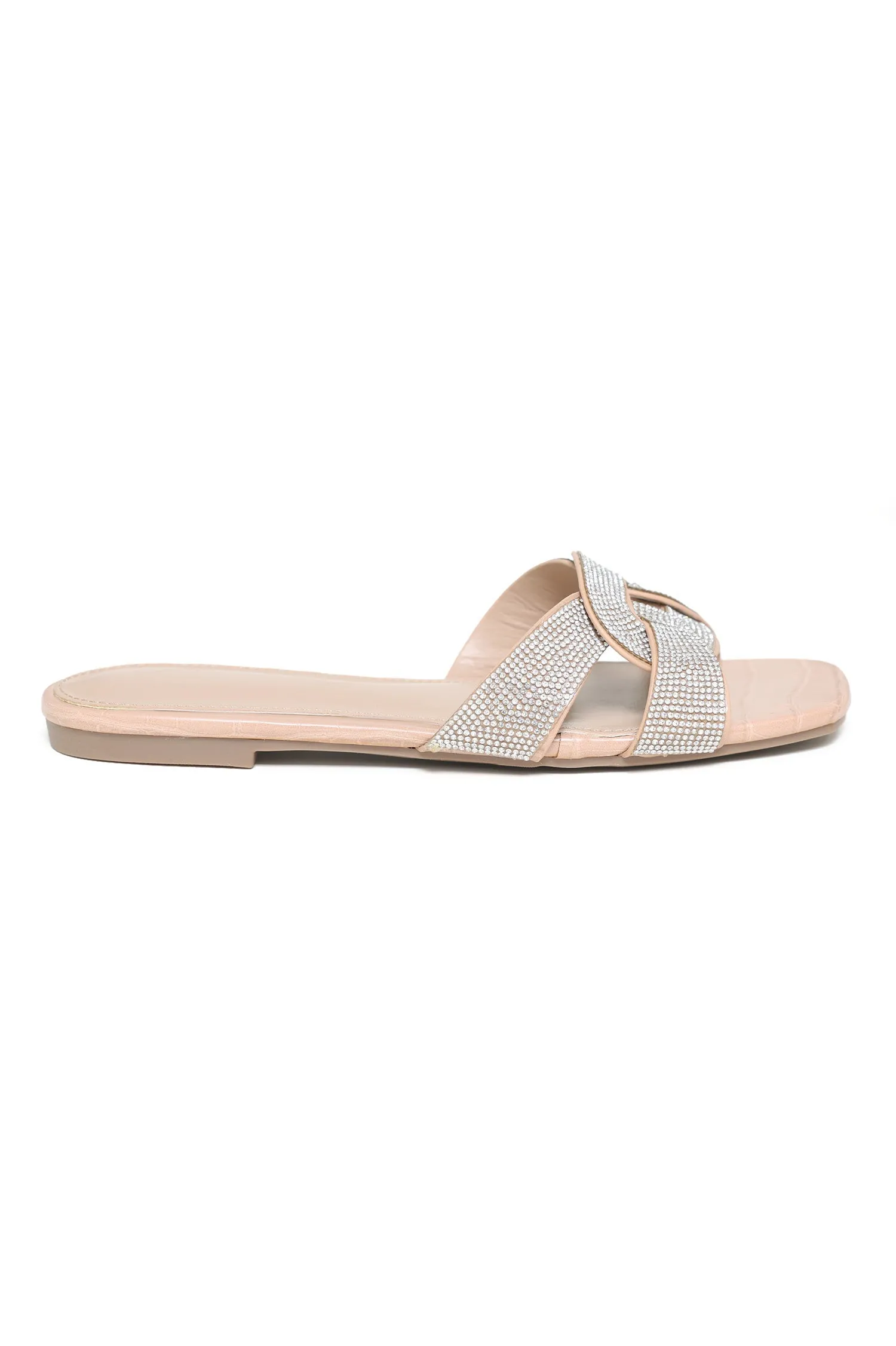 GLAMOROUS INTERLOCKING SLIDES-BEIGE