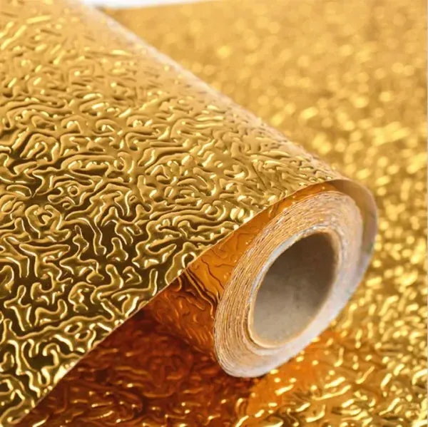 Golden Foil Kitchen Wallpaper Stickers, Peel & Stick Aluminum Foil Wall Paper, Self-adhesive Oil Proof Waterproof Sticker For Kitchen (size: 60*200cm)