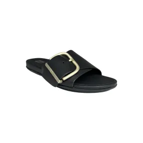 Gracie Buckle Black Leather Slide