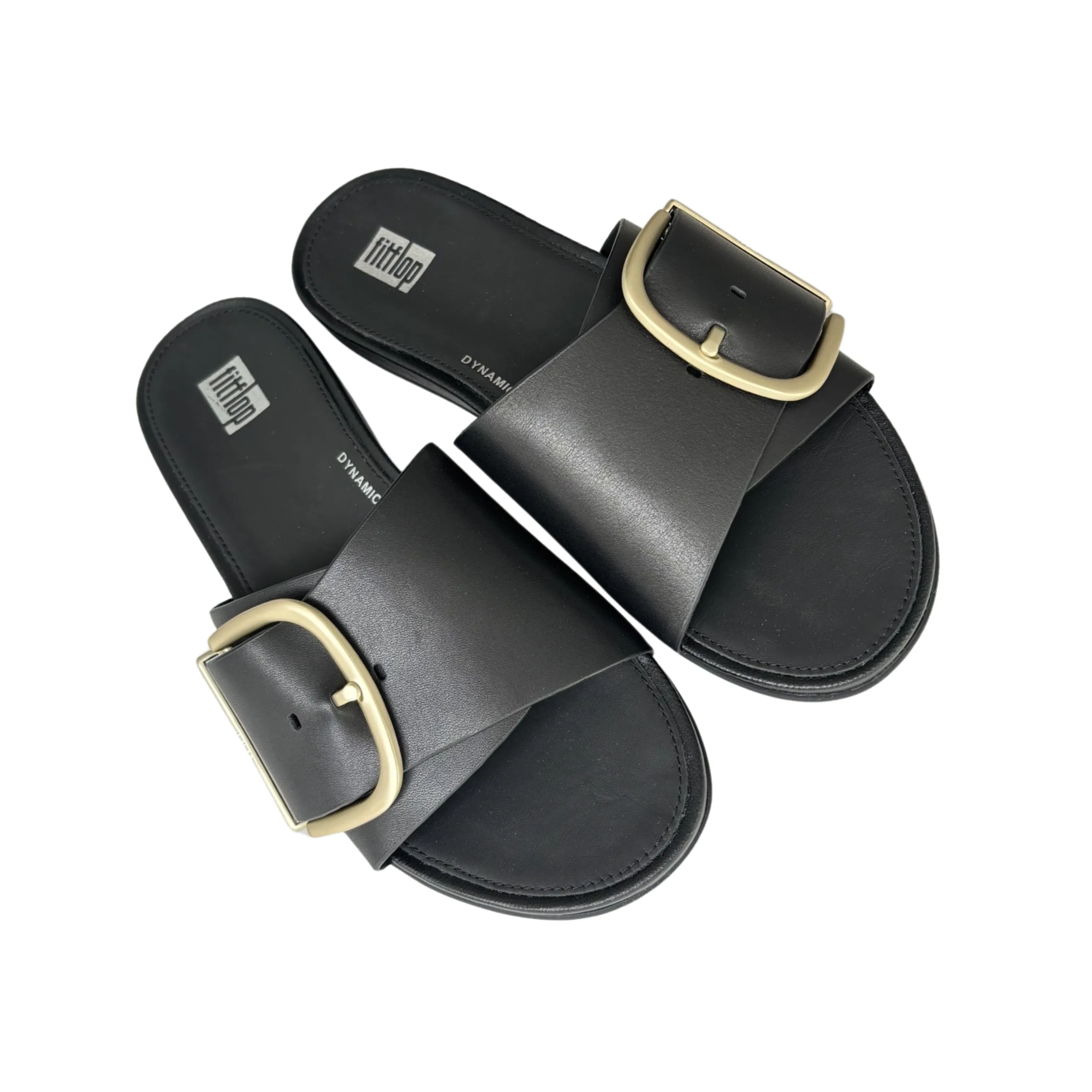 Gracie Buckle Black Leather Slide