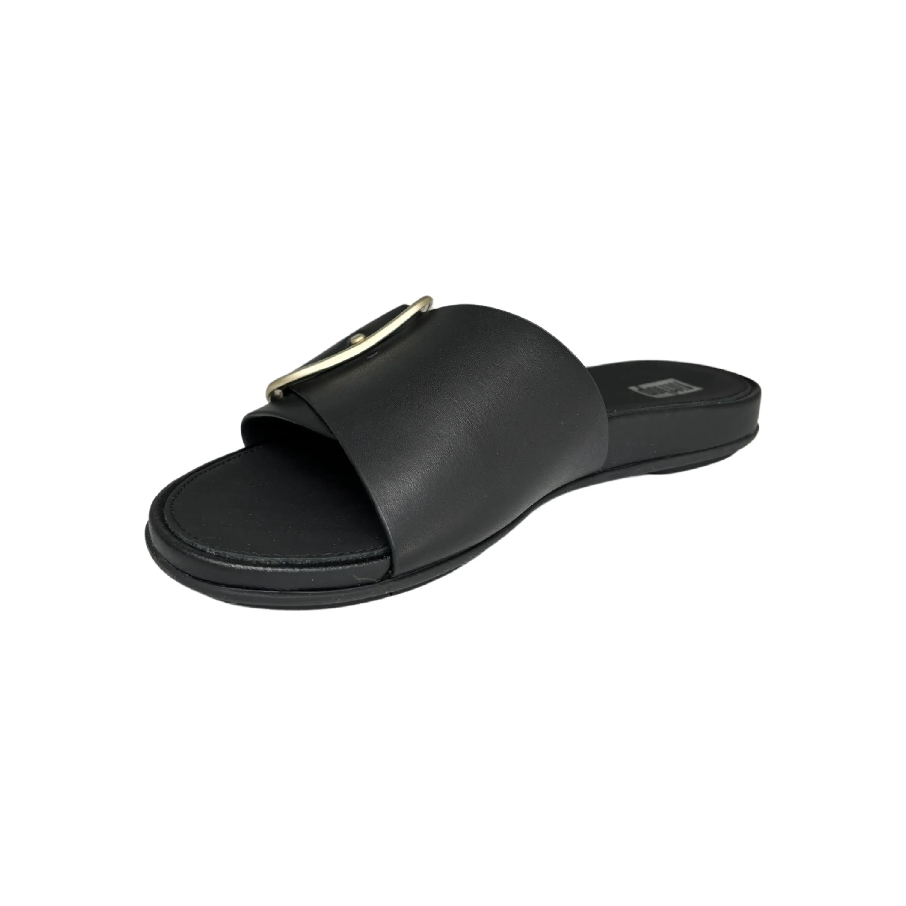 Gracie Buckle Black Leather Slide