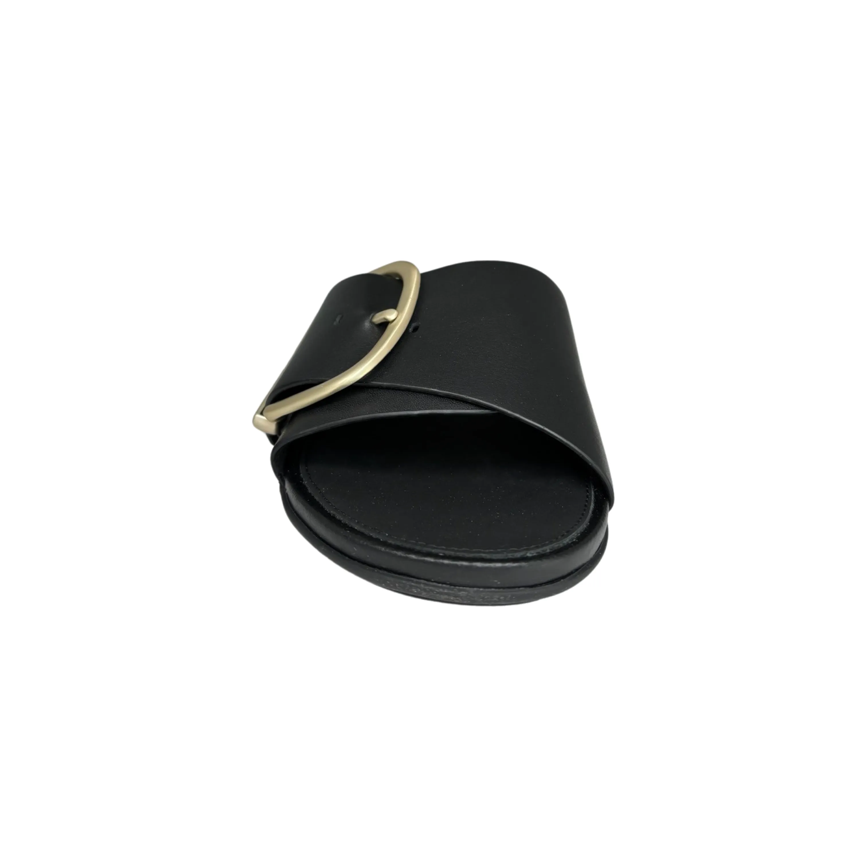 Gracie Buckle Black Leather Slide