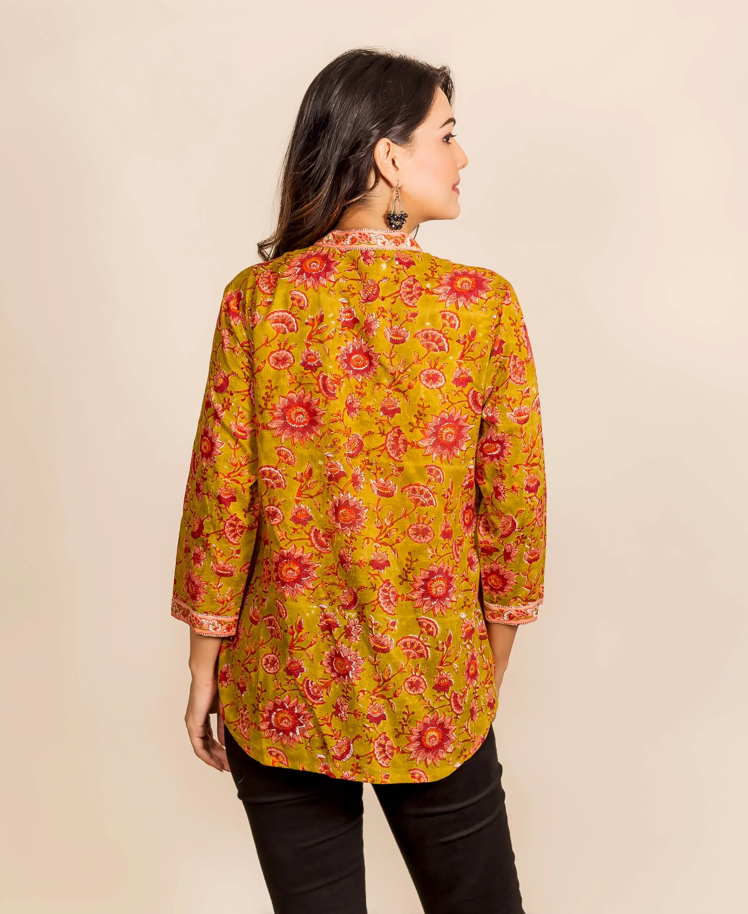 Green and Red Handblock Printed Top