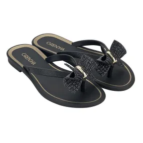 Grendha Thong Sandals with Bow - Black