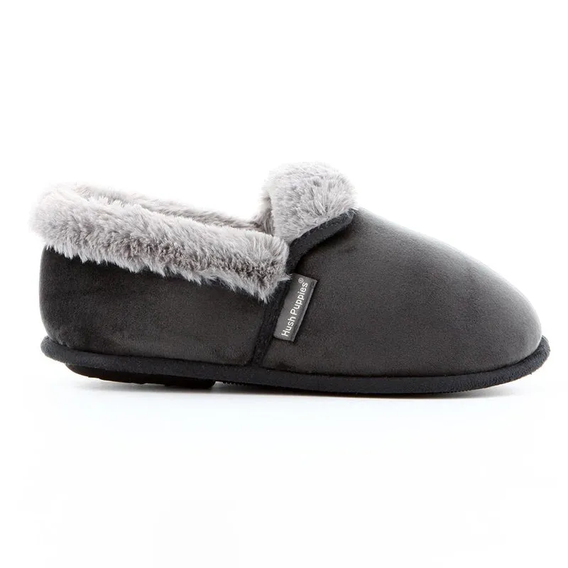 Hush Puppies Fur Top Lua Slippers - Grey