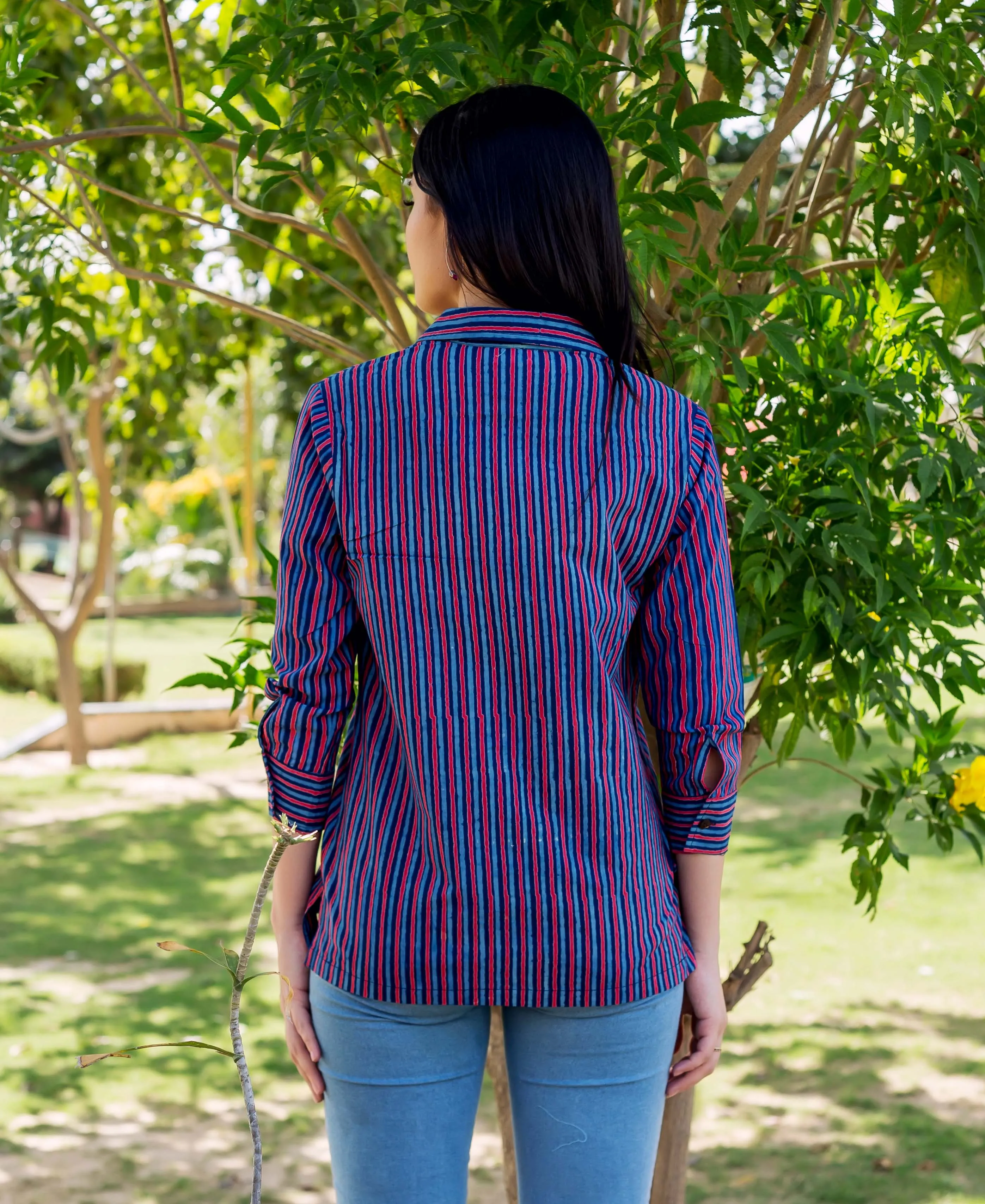 Indigo and Red Striped Kiara Shirt