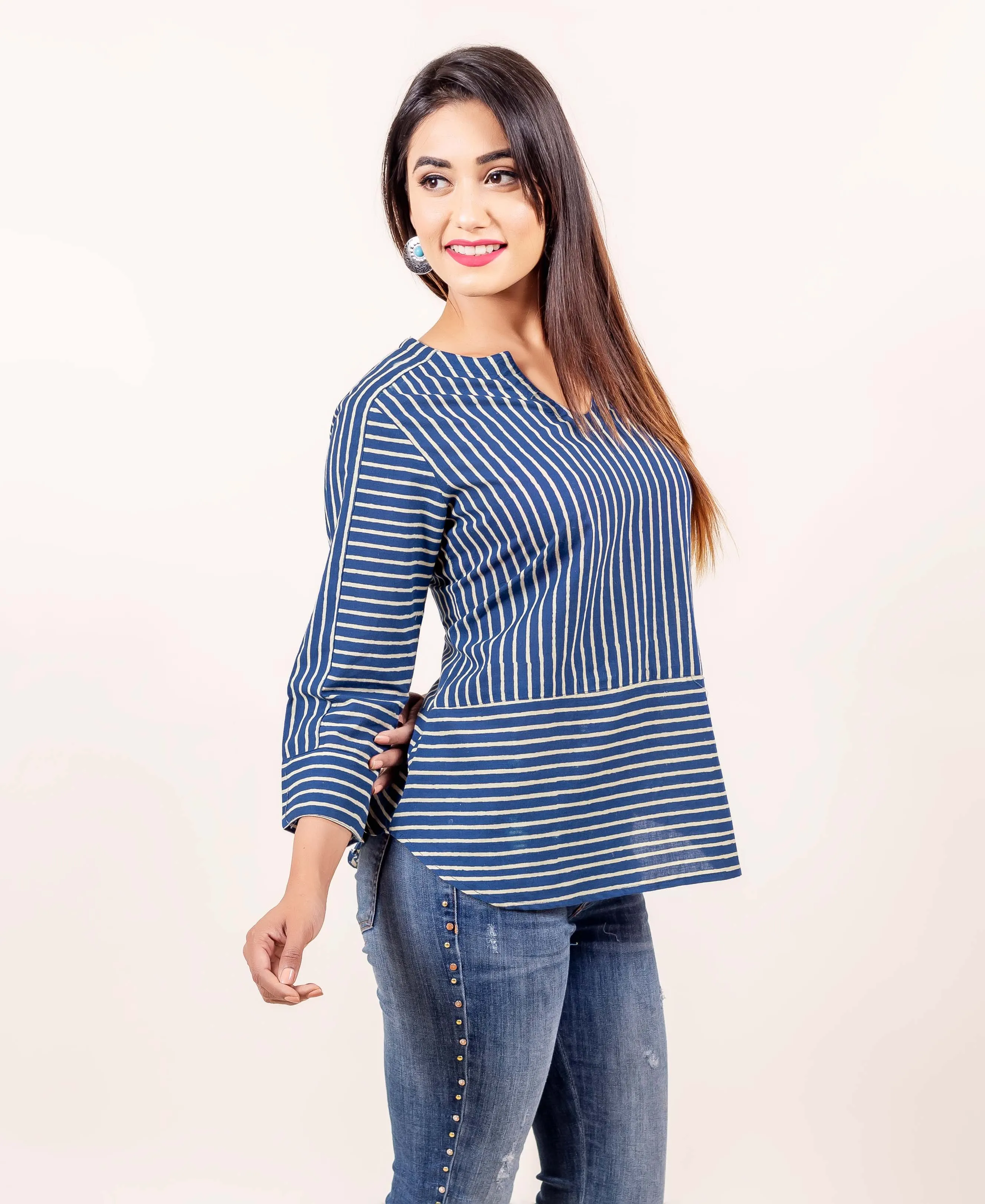 Indigo Hand Block Printed Cotton Top