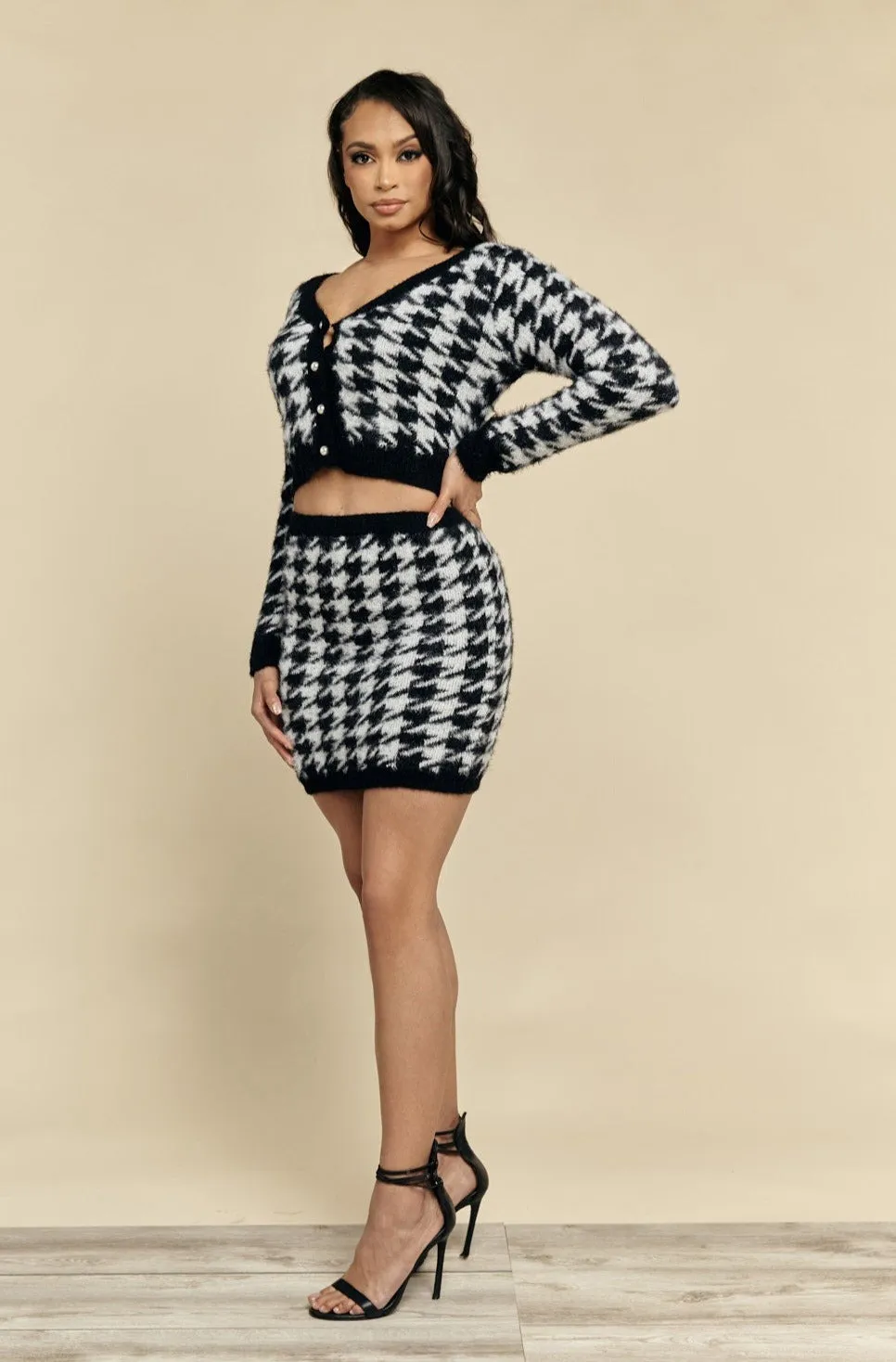 Kennedy Houndstooth Fuzzy Skirt Set