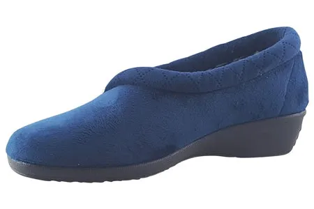 Ladies Bedroom Slippers Lunar Wedge Heel Navy BRIDIE KLA100BL