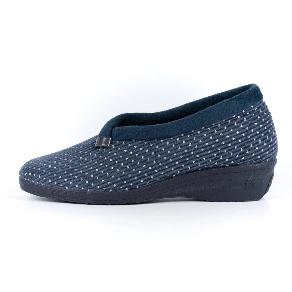 Ladies Bedroom Slippers Lunar Wedge Heel Navy Greta KLA155