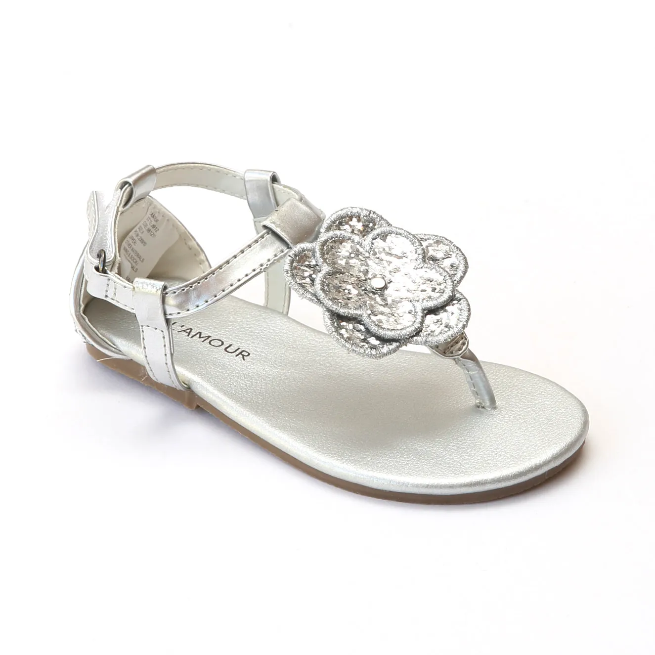 L'Amour Girls Glitter Flower Thong Sandals