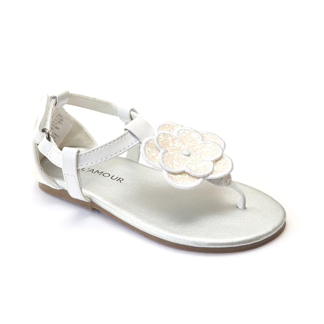 L'Amour Girls Glitter Flower Thong Sandals